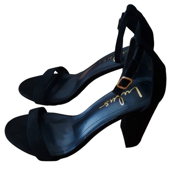 Lulus Taylor Faux Suede Strappy Black Chunky Platform Heels Size 8 - Picture 6 of 9